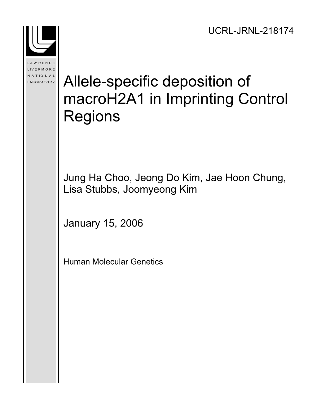 Allele-Specific Deposition of Macroh2a1 in Imprinting Control Regions