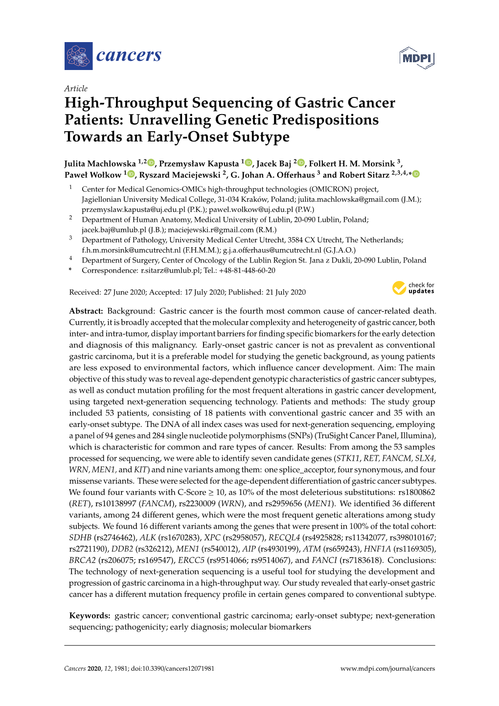 High-Throughput Sequencing of Gastric Cancer Patients: Unravelling Genetic Predispositions Towards an Early-Onset Subtype