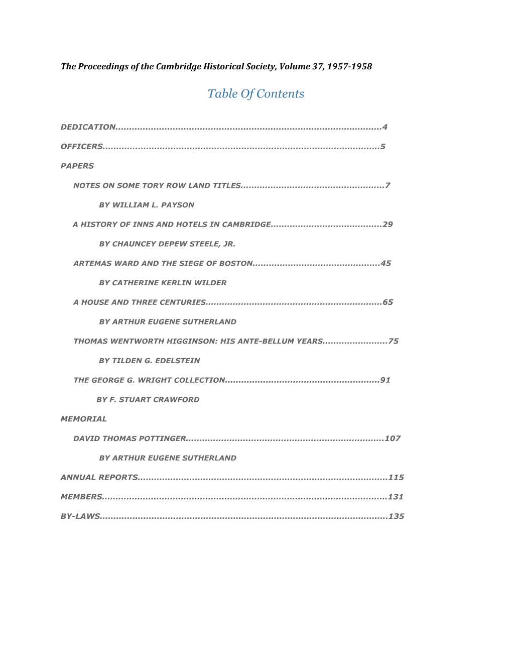 Table of Contents