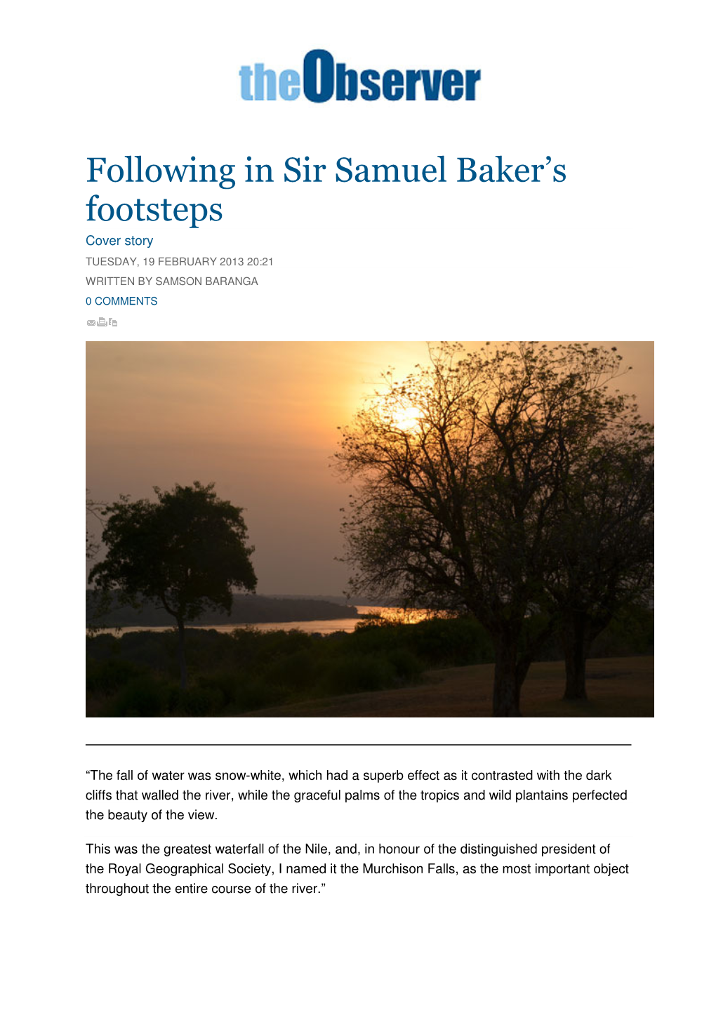 Following in Sir Samuel Baker's Footsteps by Samson Baranga