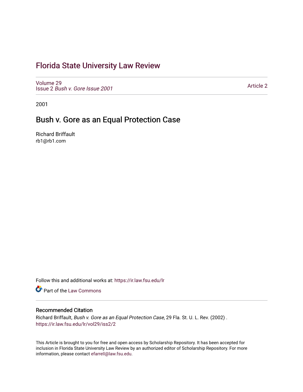 Bush V. Gore As an Equal Protection Case