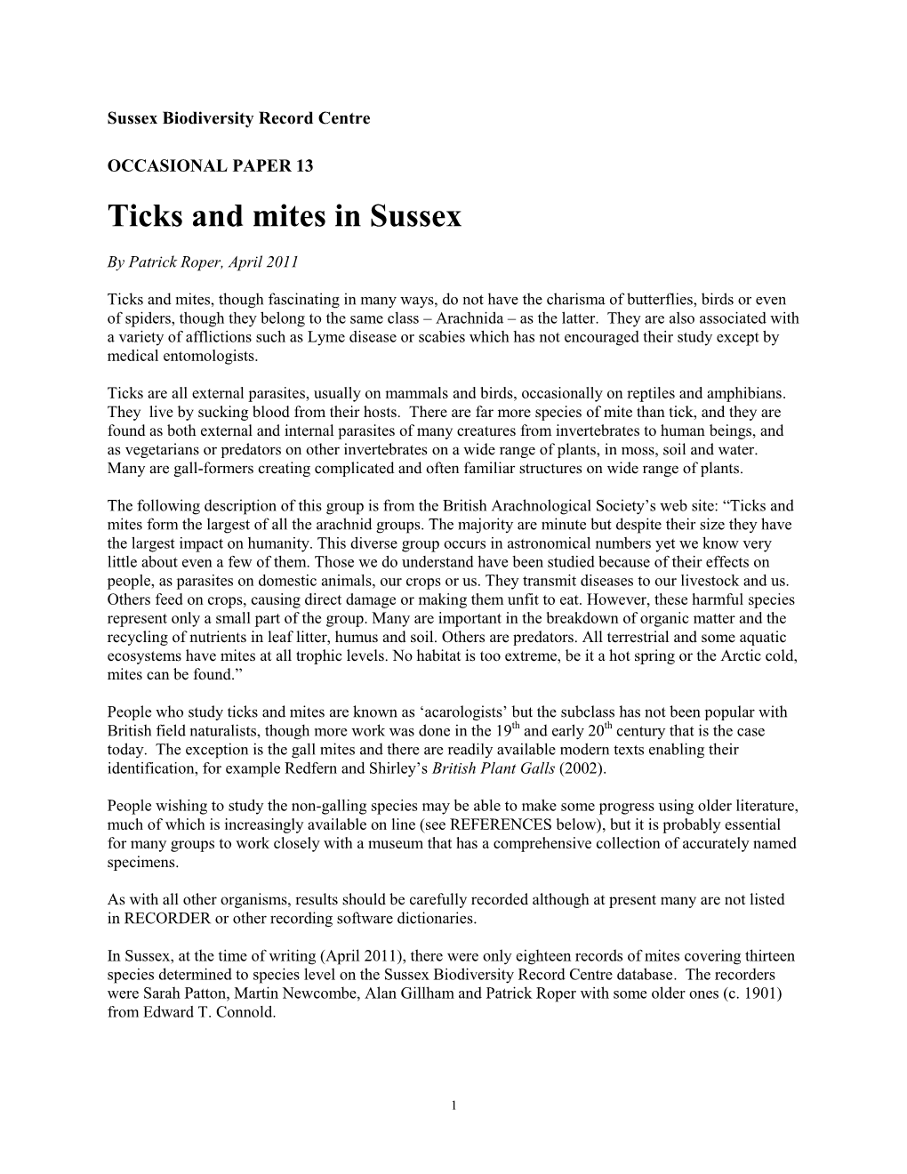 Ticks and Mites in Sussex