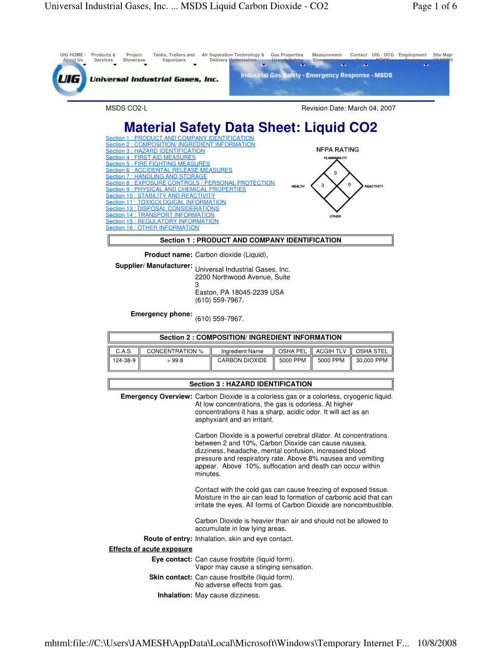 Material Safety Data Sheet: Liquid