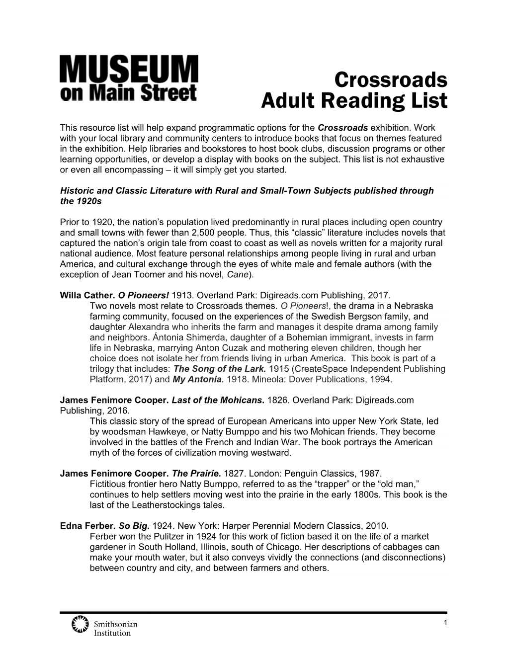 Crossroads Adult Reading List