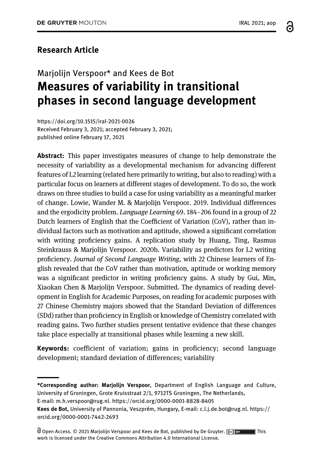 Measures of Variability in Transitional Phases in Second Language