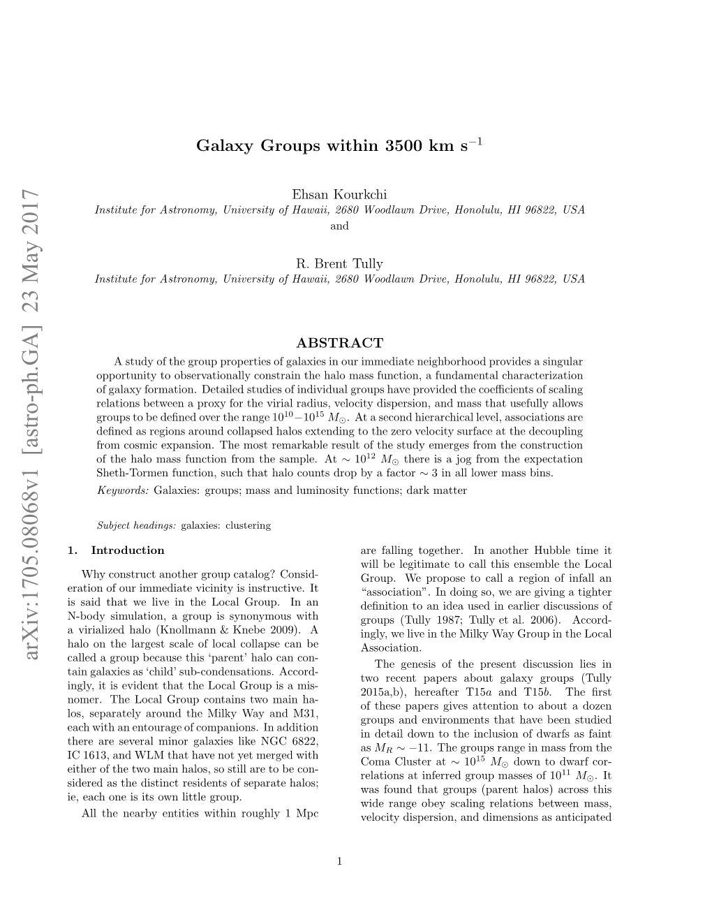 Arxiv:1705.08068V1 [Astro-Ph.GA] 23 May 2017 E Ahoei T W Itegroup