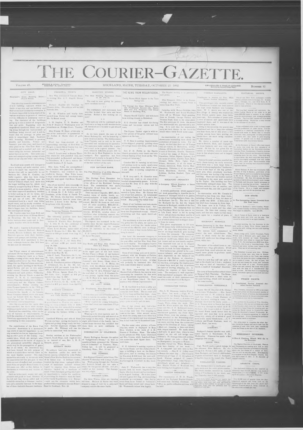 Courier Gazette : October 25, 1892