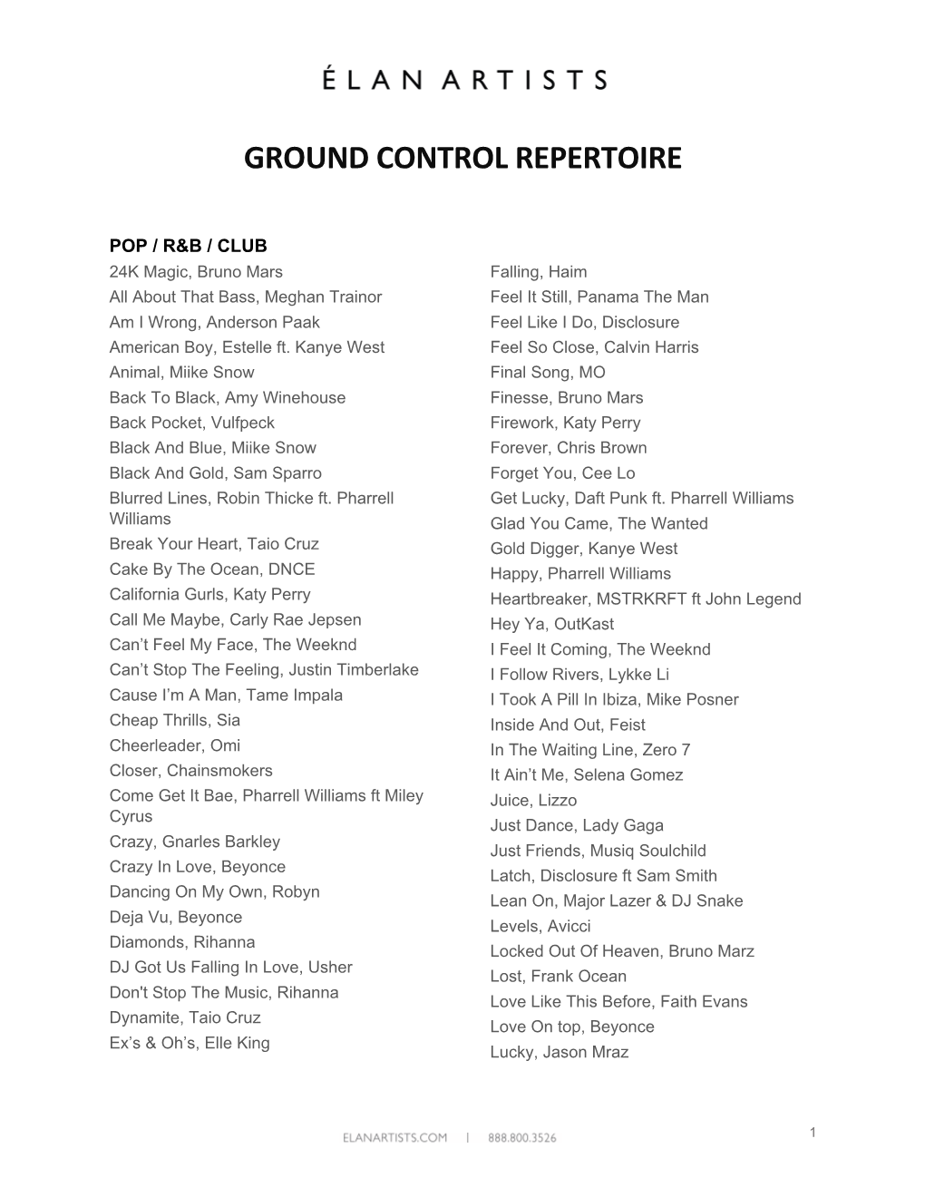 Ground Control Repertoire