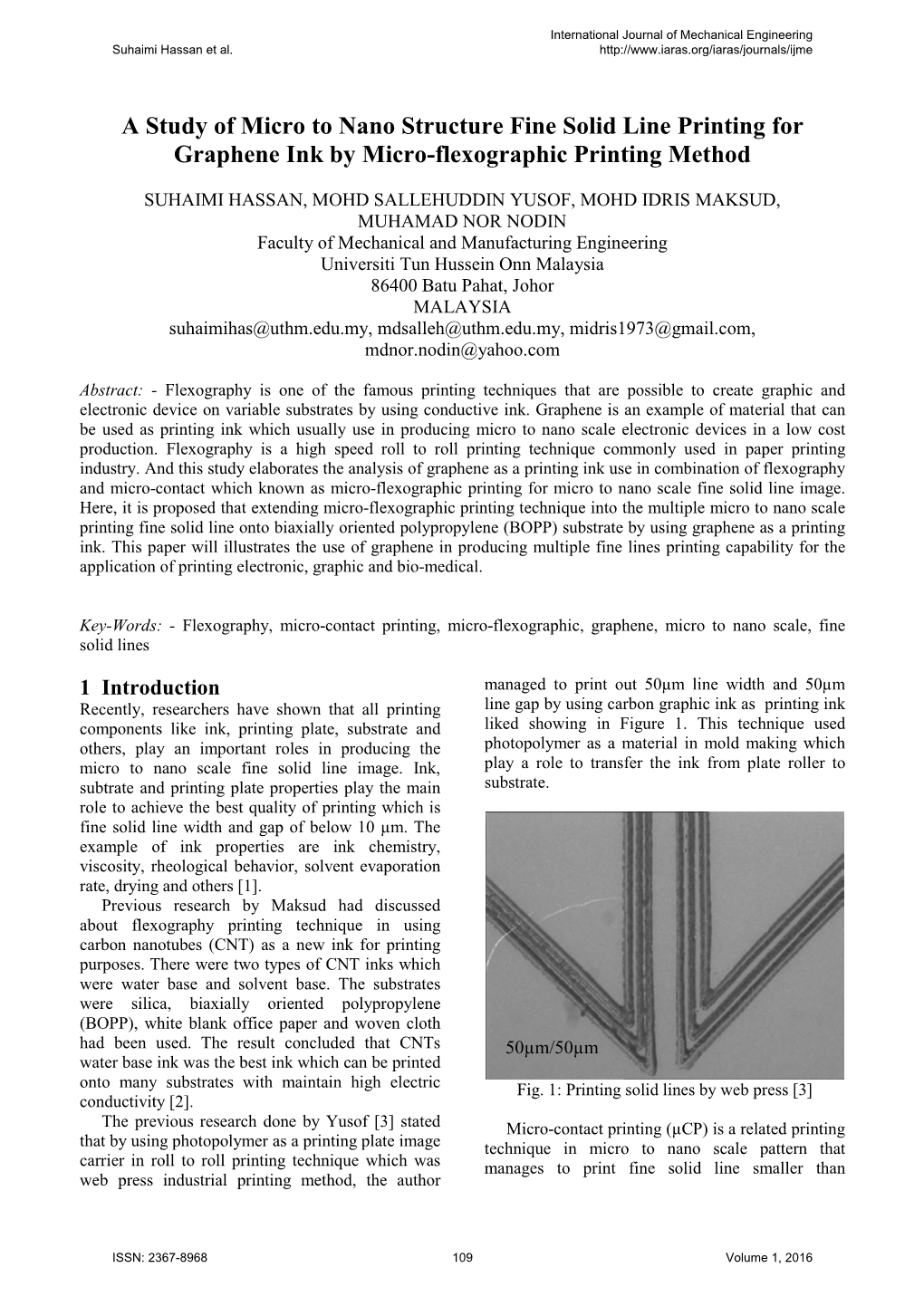 A Study of Micro to Nano Structure Fine Solid Line Printing for Graphene Ink by Micro-Flexographic Printing Method