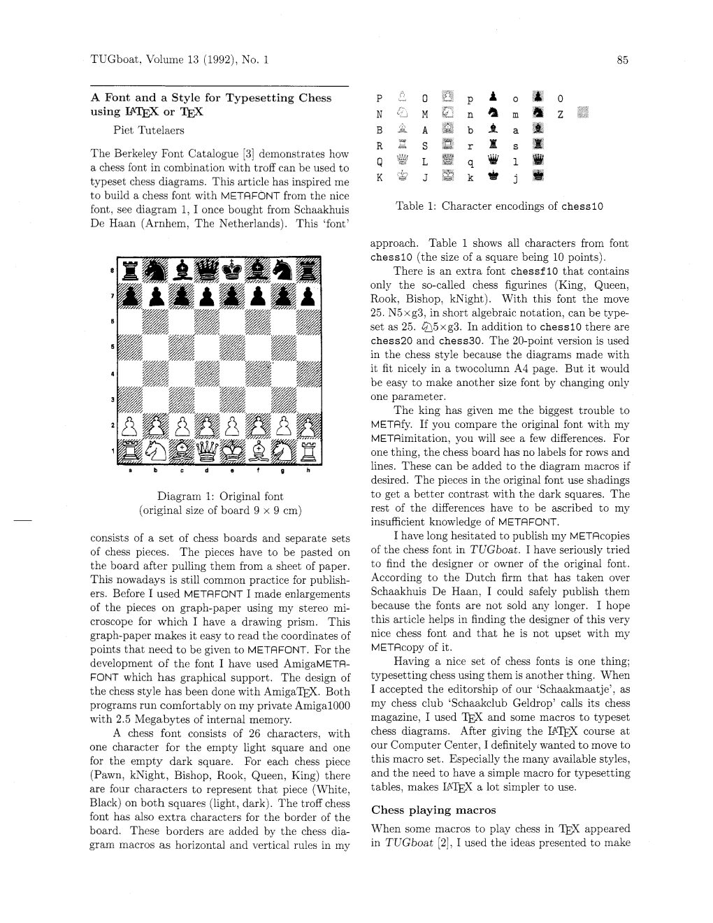 A Font and a Style for Typesetting Chess Using Latex Or