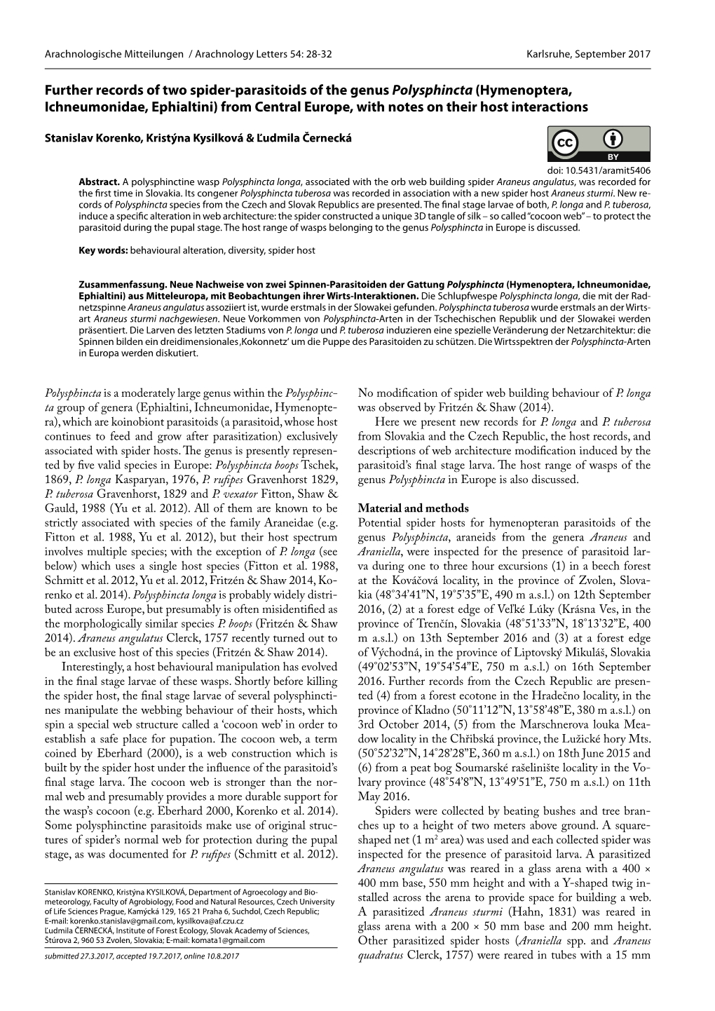 Hymenoptera, Ichneumonidae, Ephialtini) from Central Europe, with Notes on Their Host Interactions