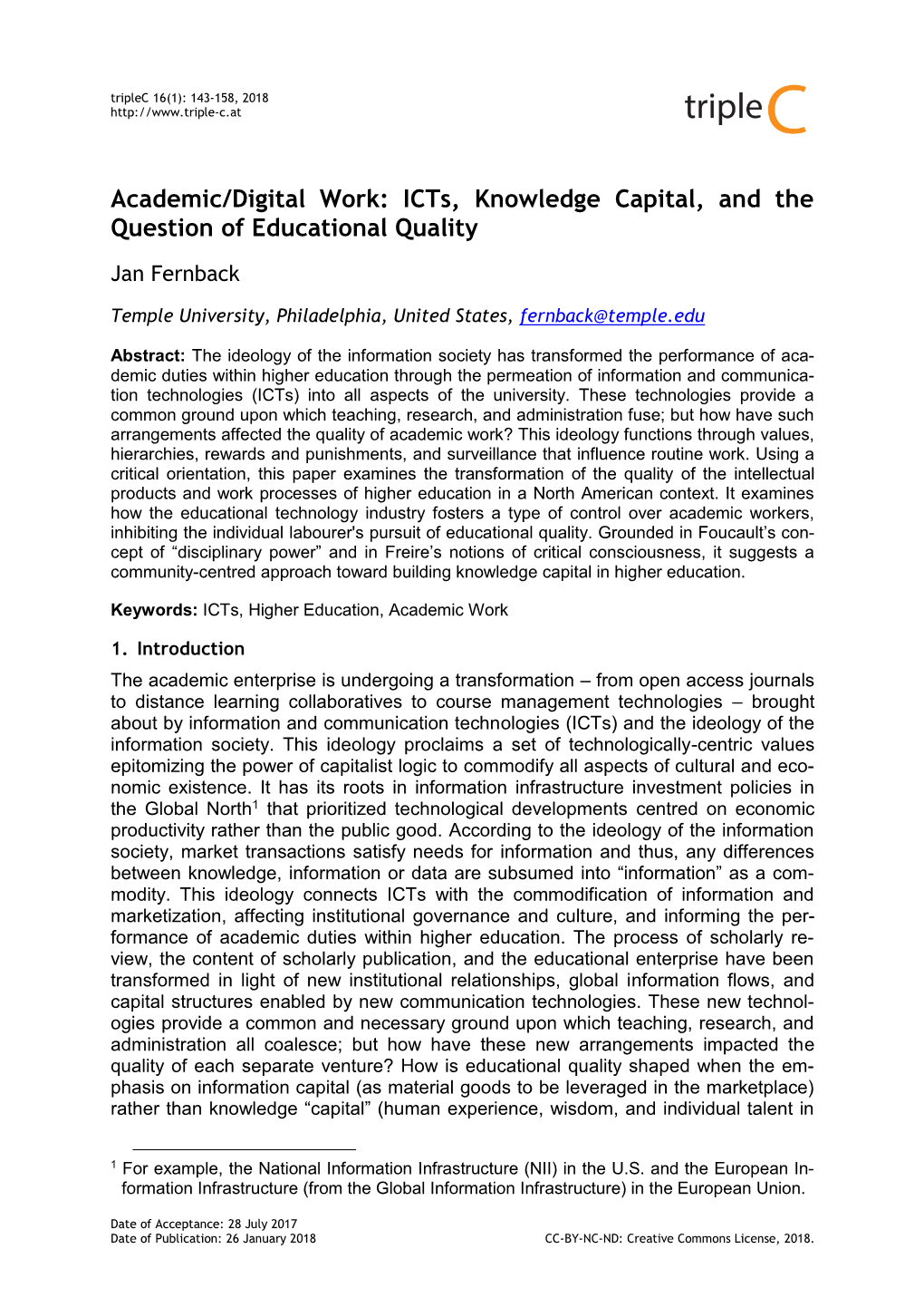 Icts, Knowledge Capital, and the Question of Educational Quality