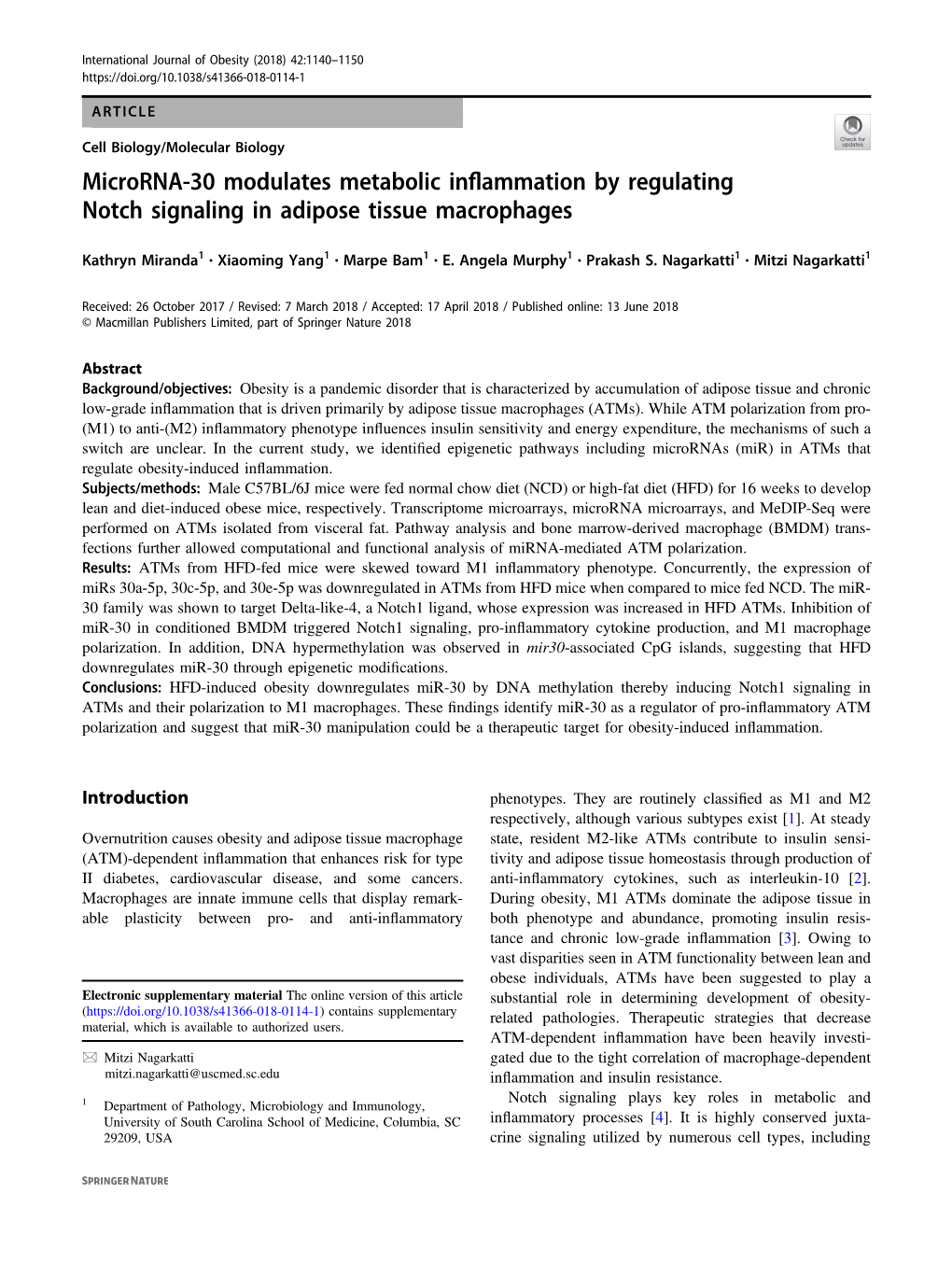 Microrna-30 Modulates Metabolic Inflammation by Regulating Notch