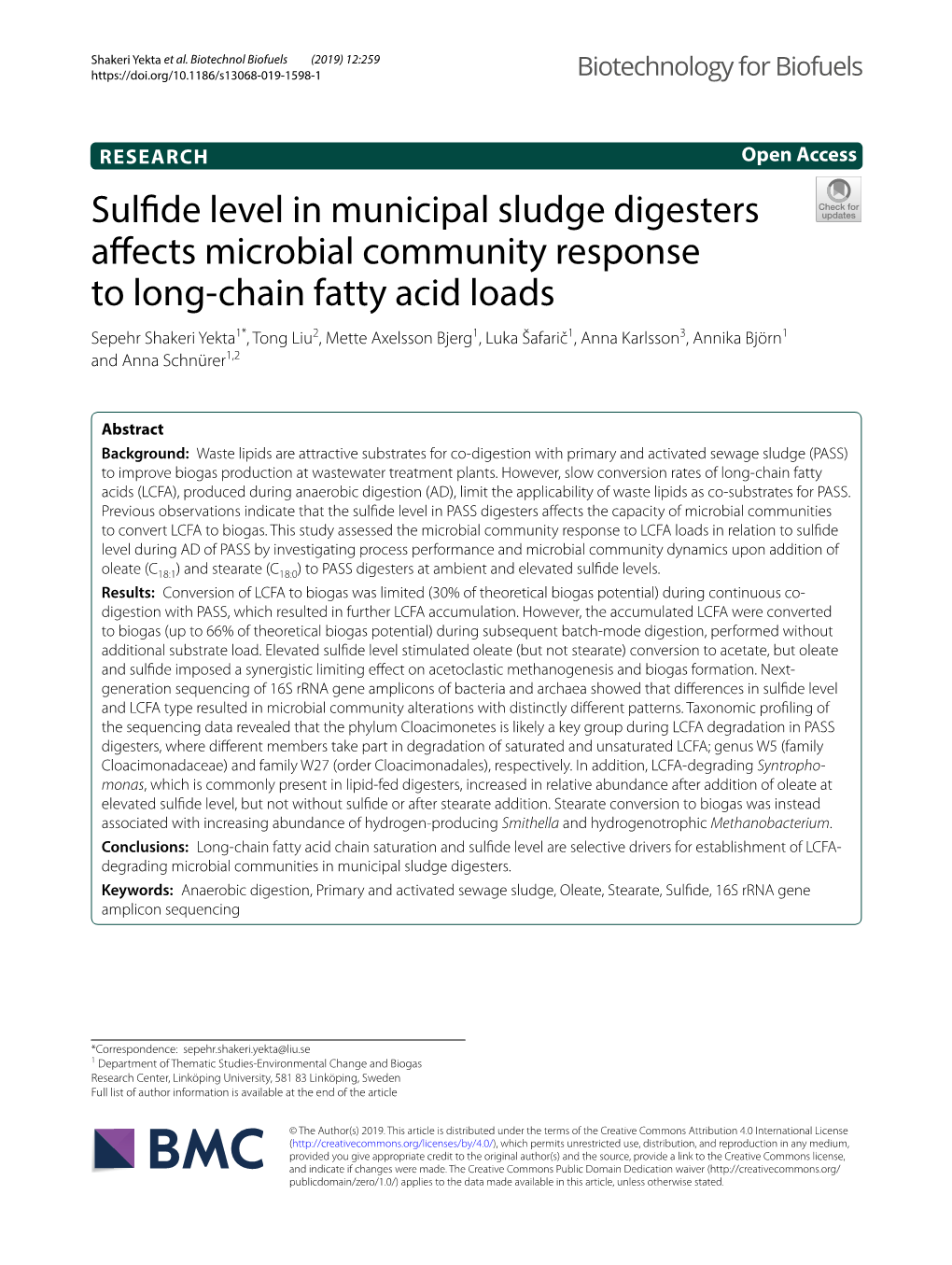 Sulfide Level in Municipal Sludge Digesters Affects Microbial