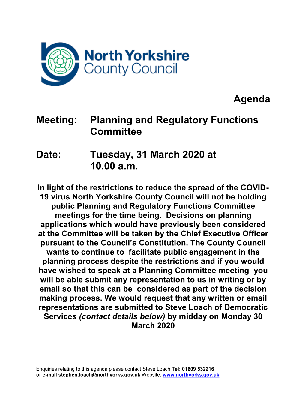 Planning and Regulatory Functions Committee Date