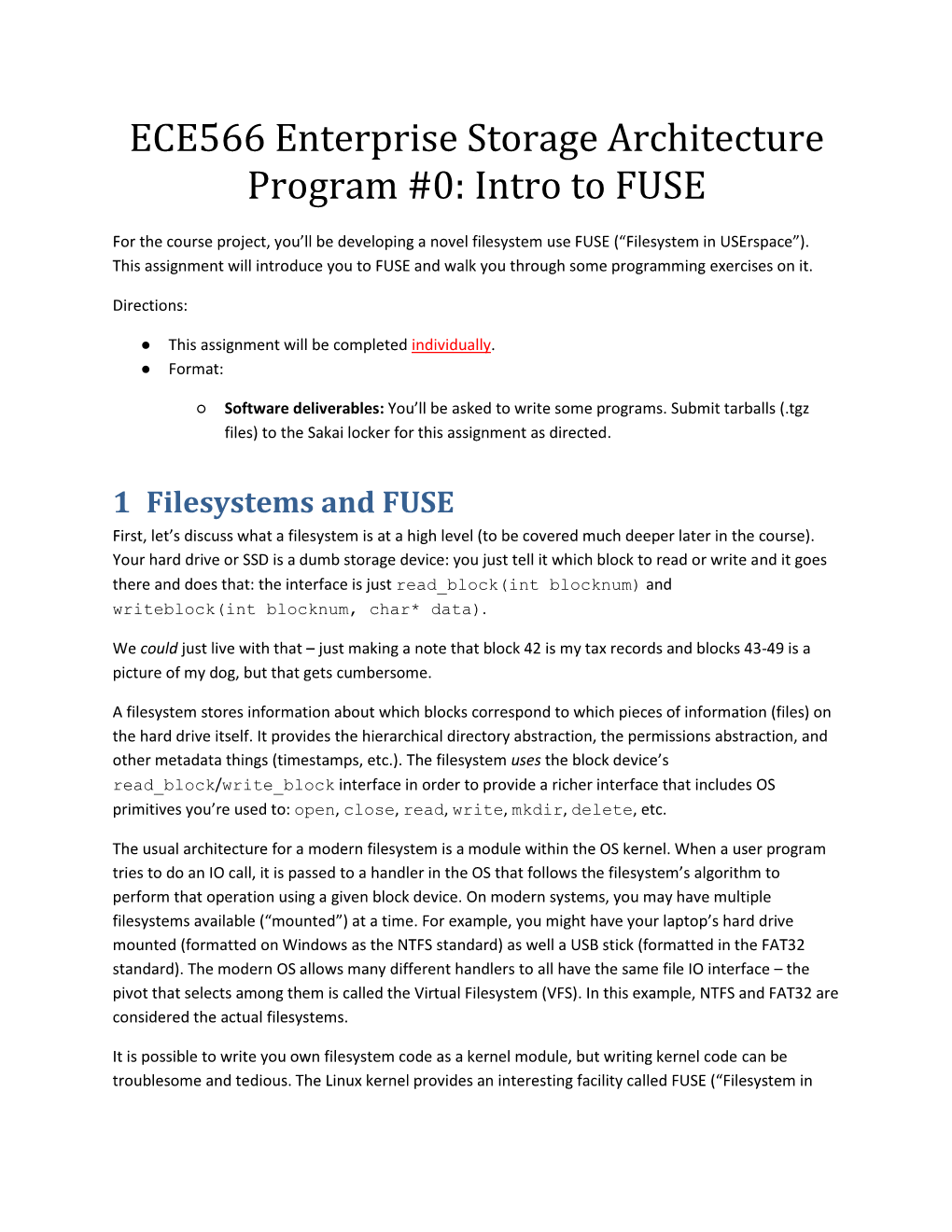 ECE566 Enterprise Storage Architecture Program #0: Intro to FUSE