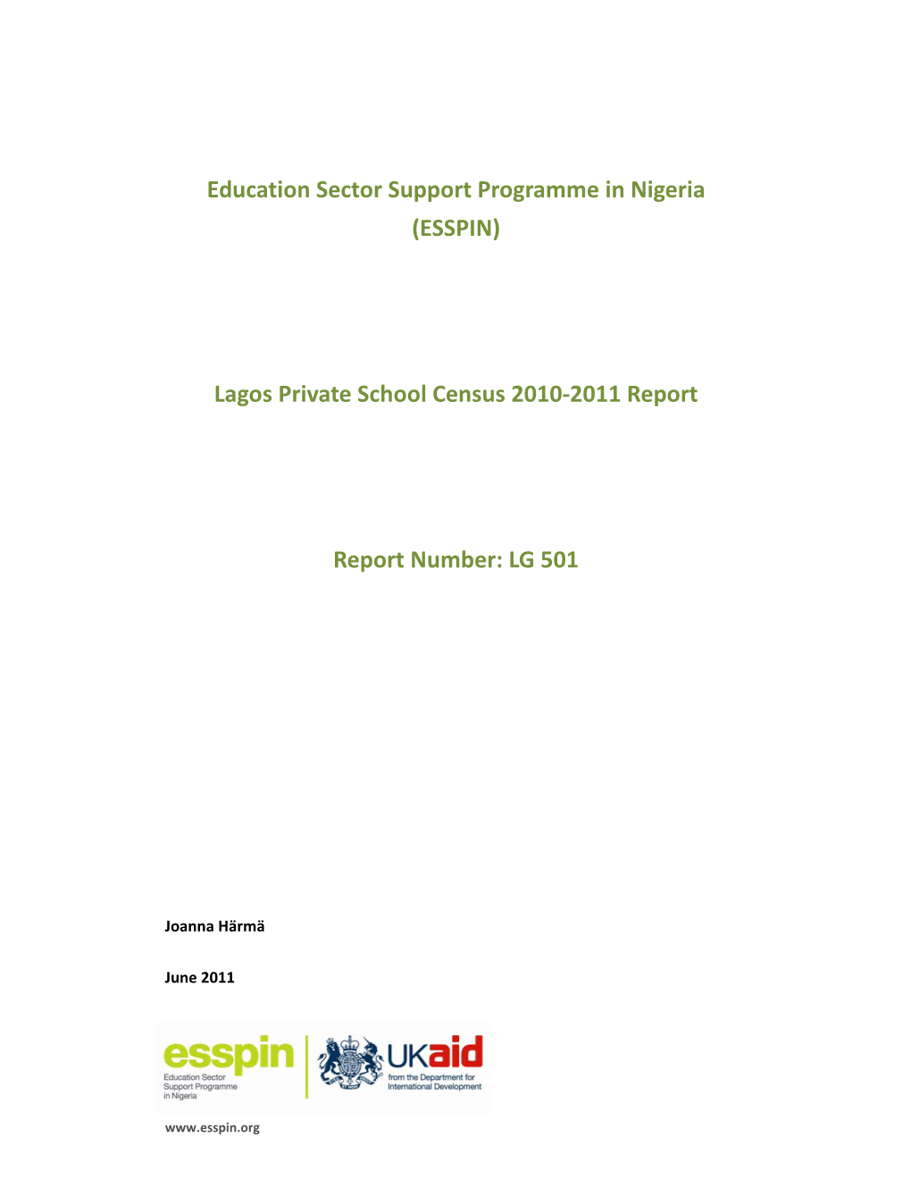 Lagos Private School Census 2010-2011 Report Report