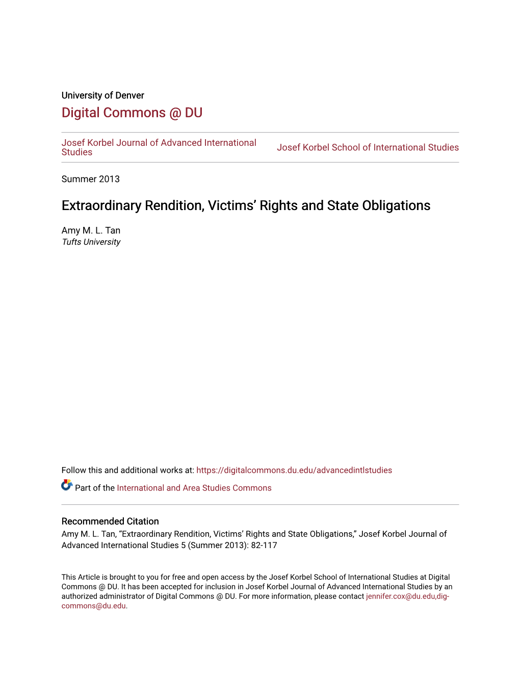 Extraordinary Rendition, Victims' Rights and State Obligations