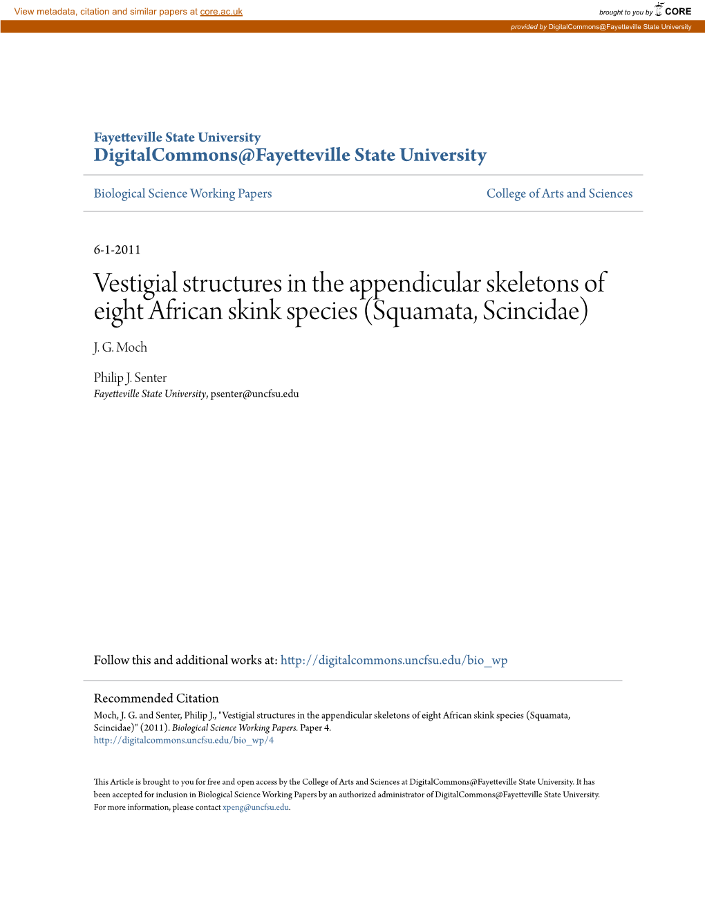 Vestigial Structures in the Appendicular Skeletons of Eight African Skink Species (Squamata, Scincidae) J