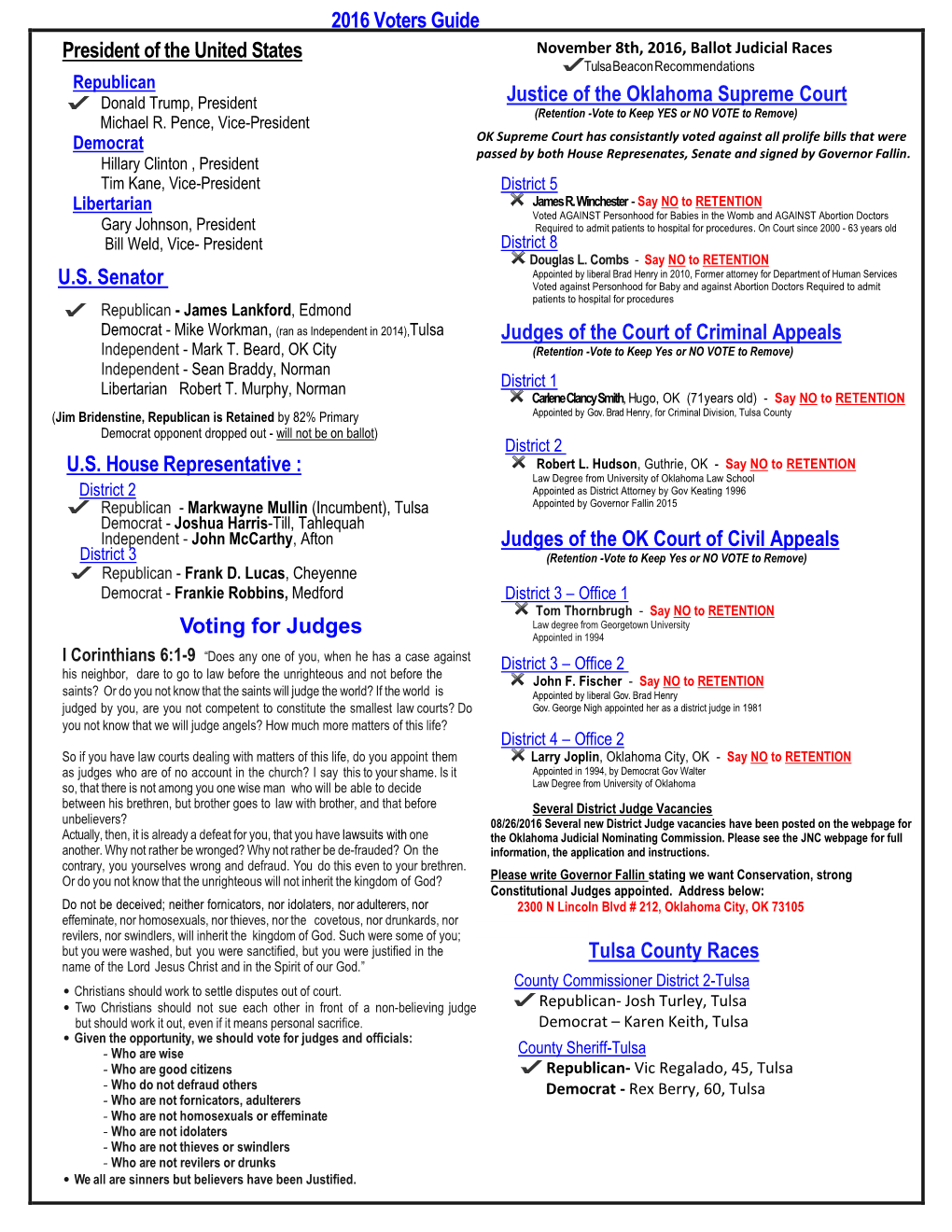 2016 Voters Guide President of the United States U.S. Senator U.S