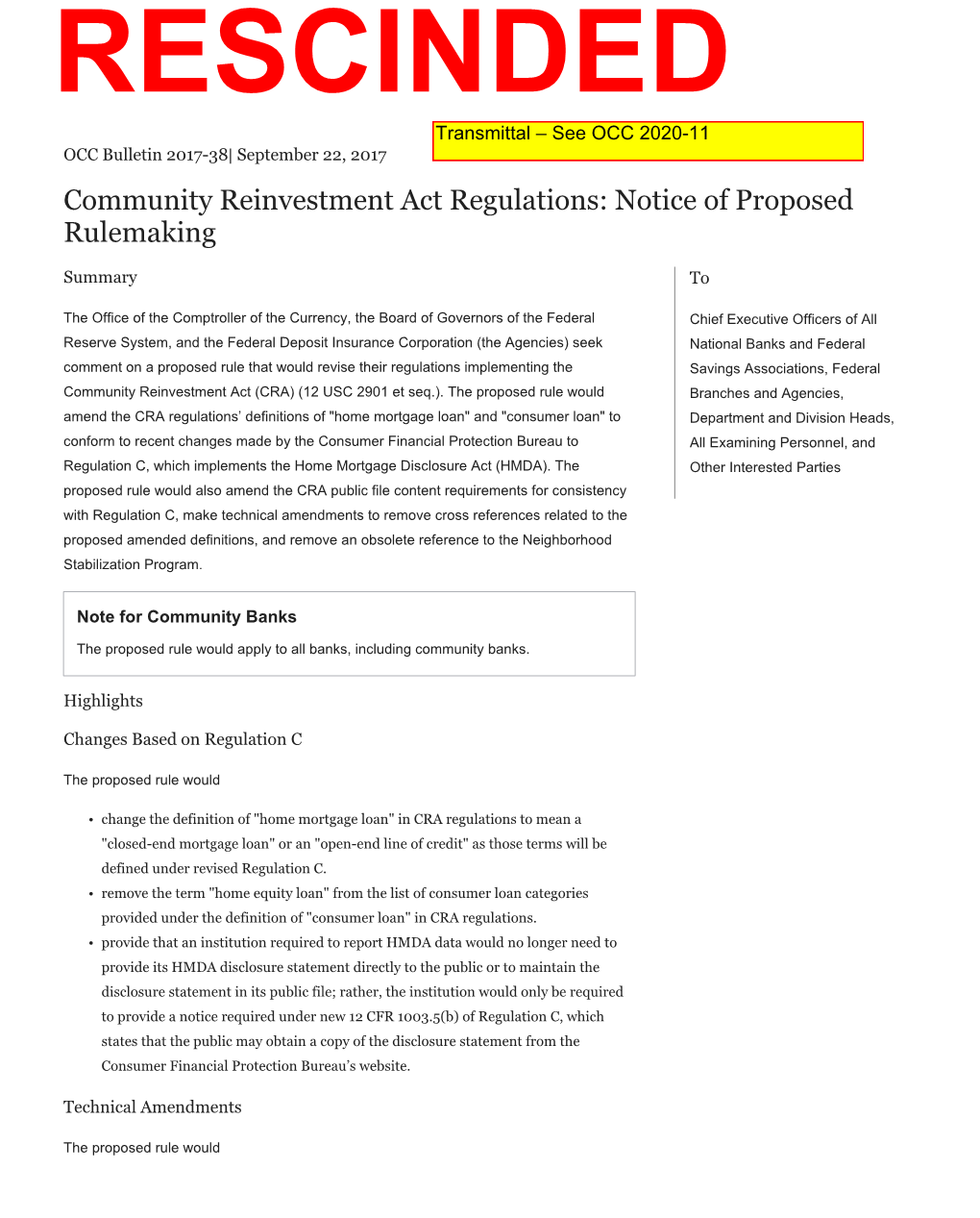 Community Reinvestment Act Regulations