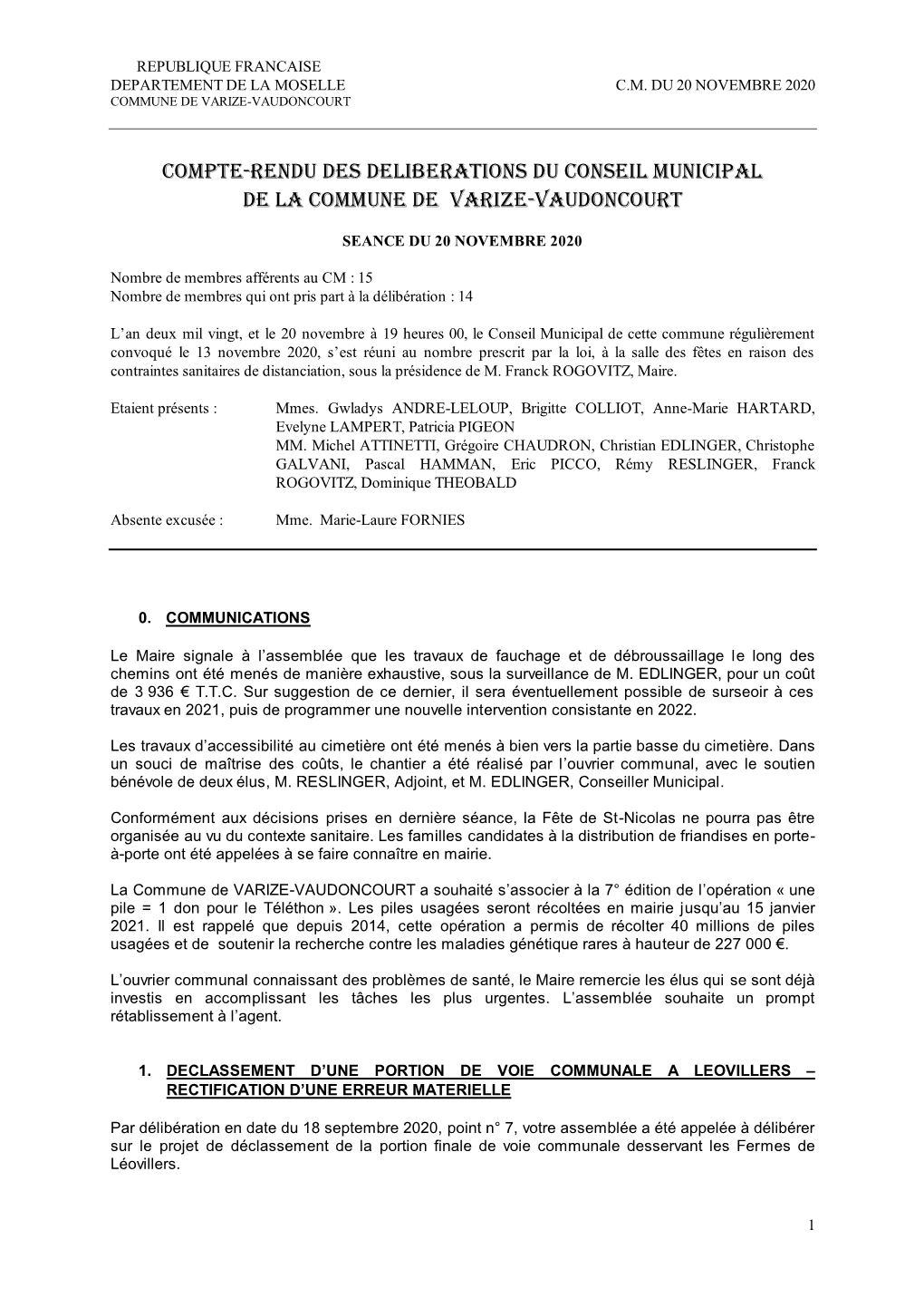 Novembre 2020 Commune De Varize-Vaudoncourt