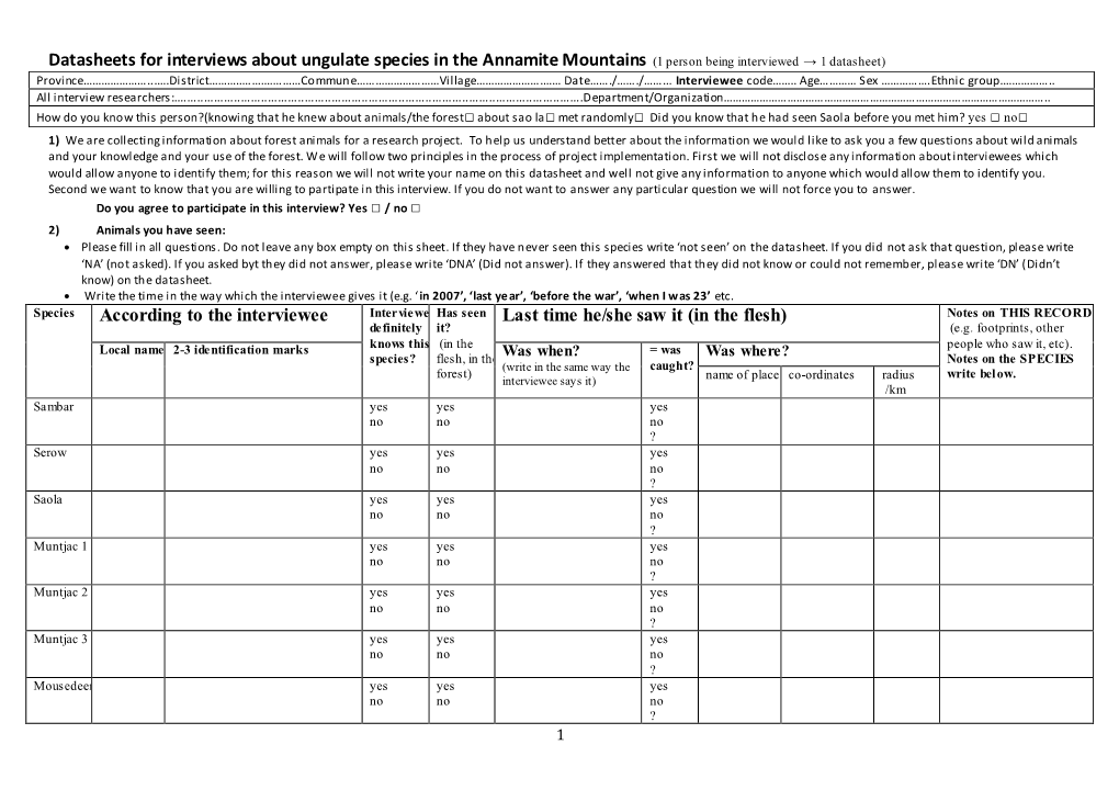 Datasheets for Interviews About Ungulate Species in the Annamite