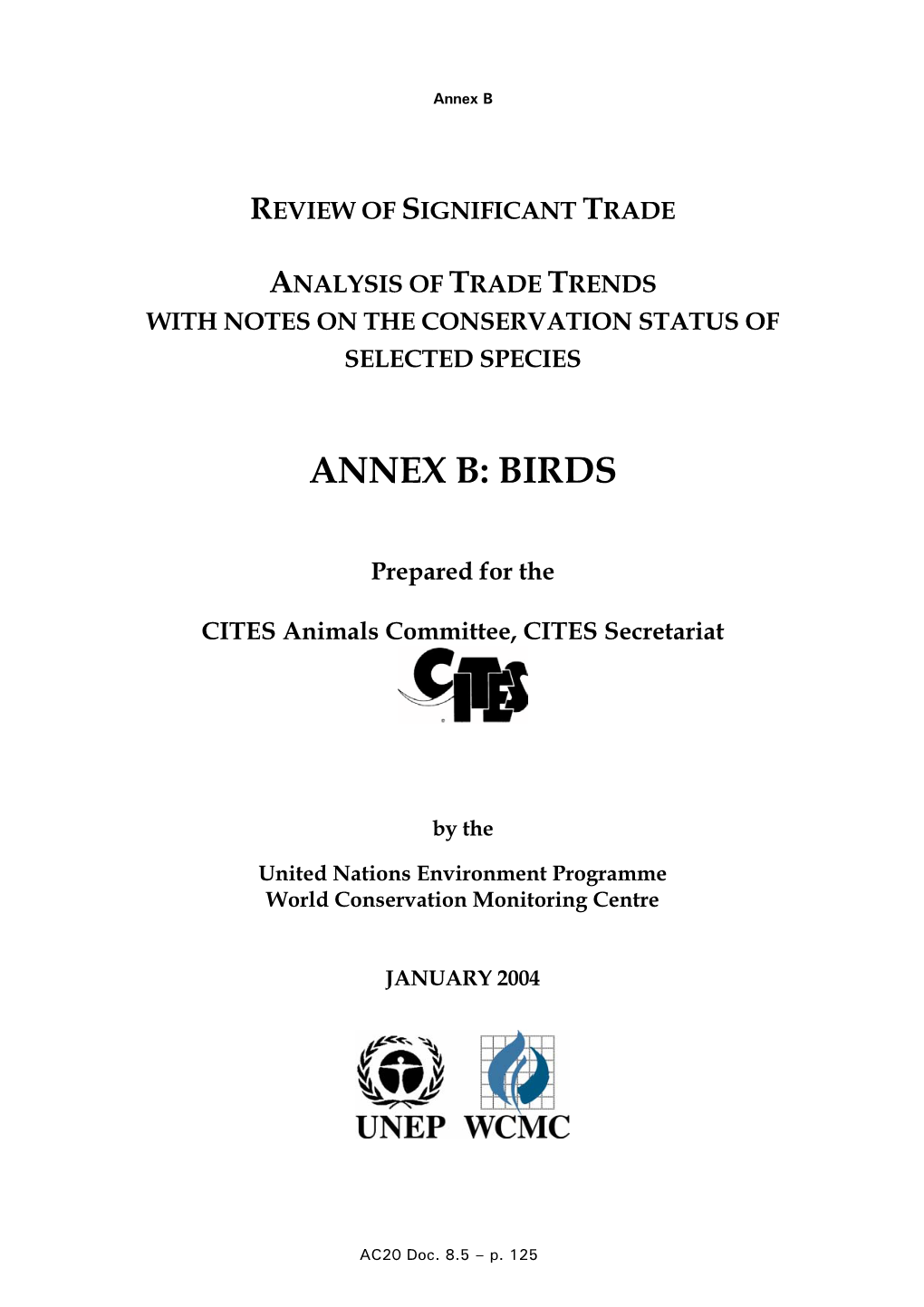 Annex B: Birds