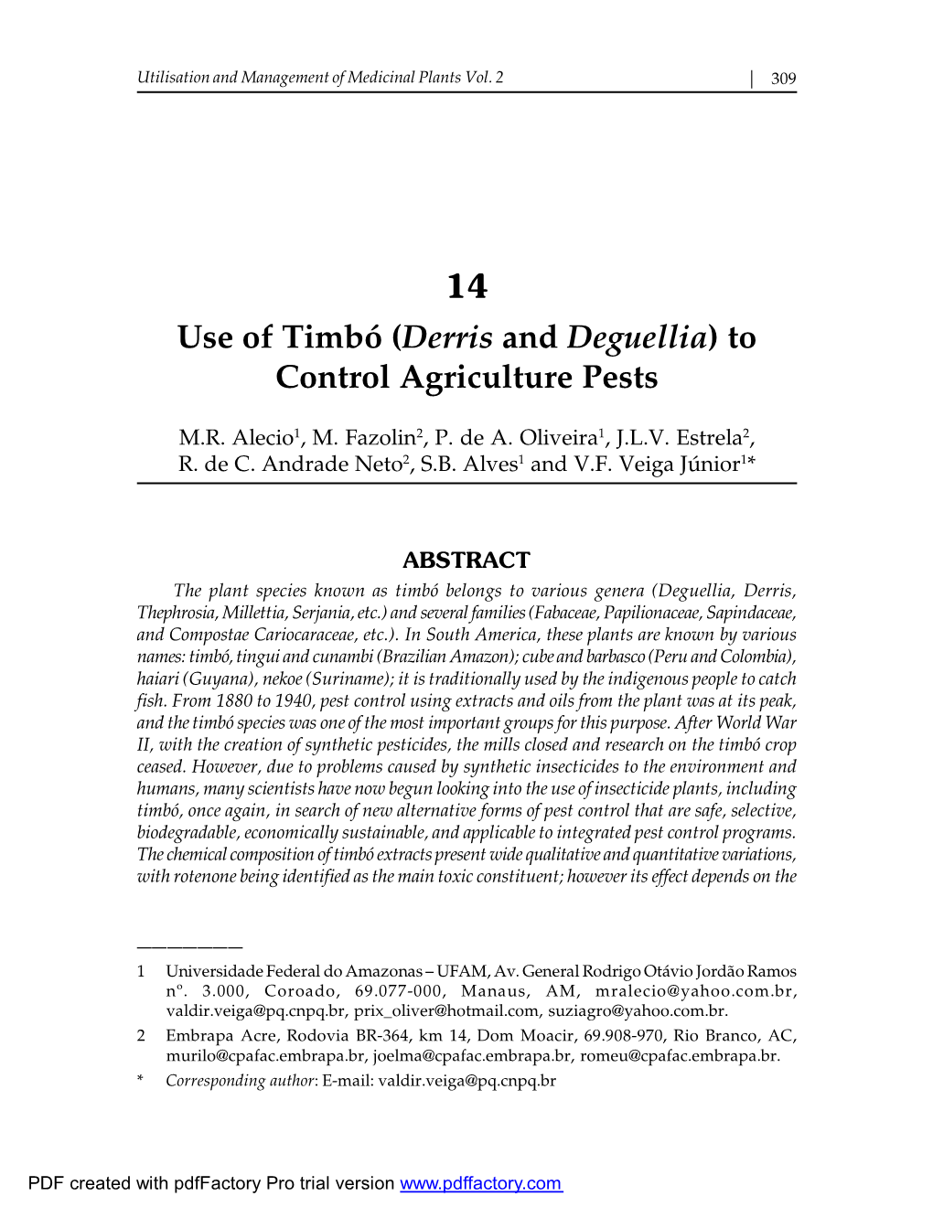 14 Use of Timbó (Derris and Deguellia) to Control Agriculture Pests