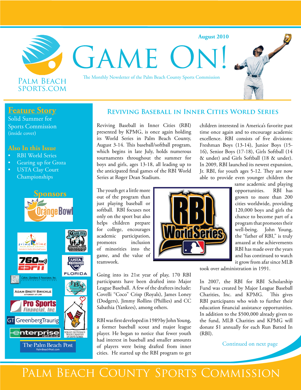 Game On! the Monthly Newsletter of the Palm Beach County Sports Commission