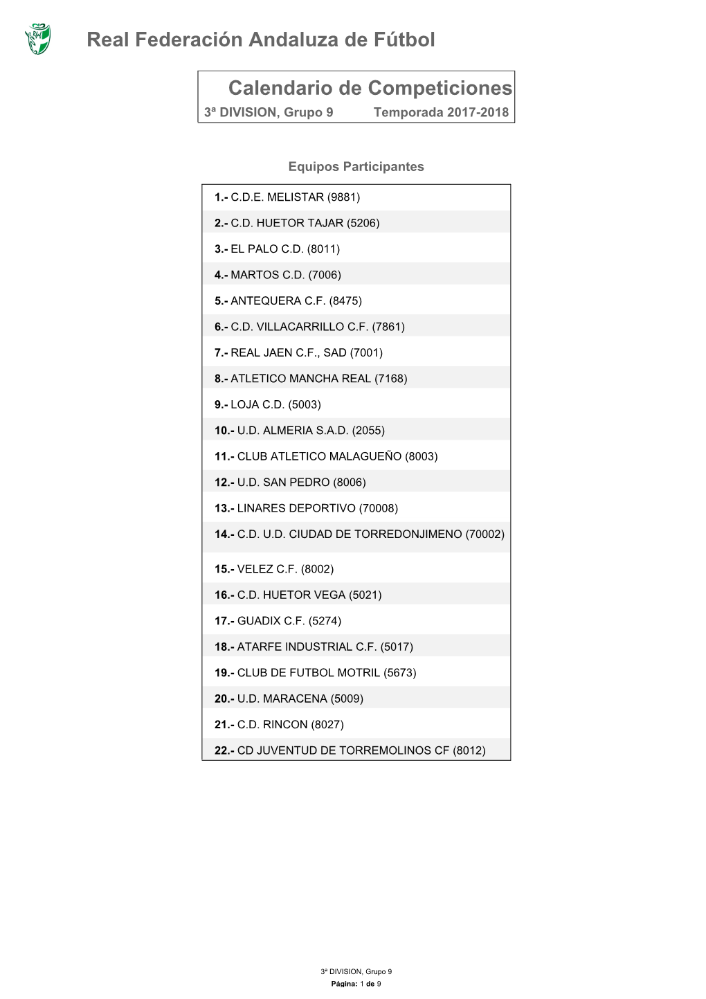 Calendario De Competición