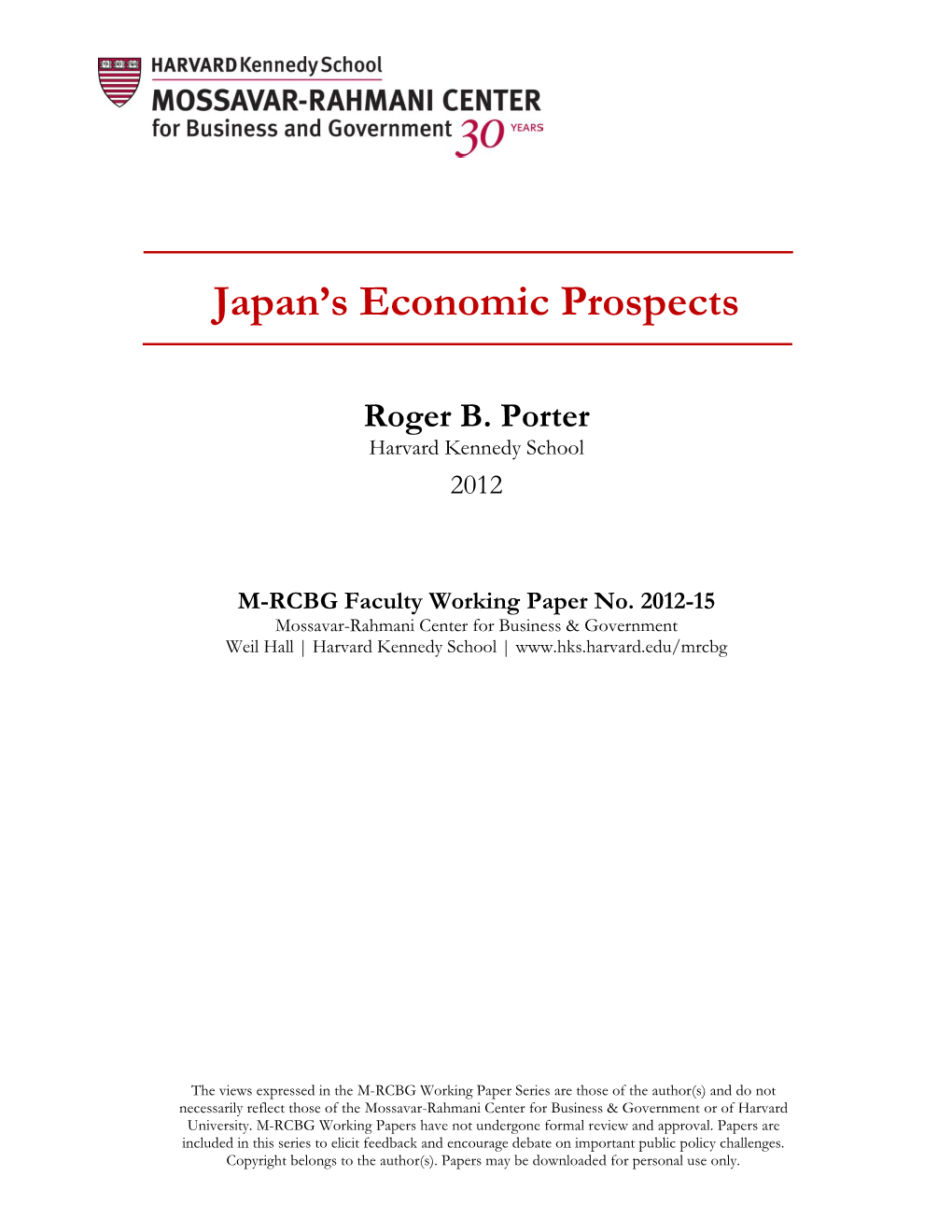 Japan's Economic Prospects