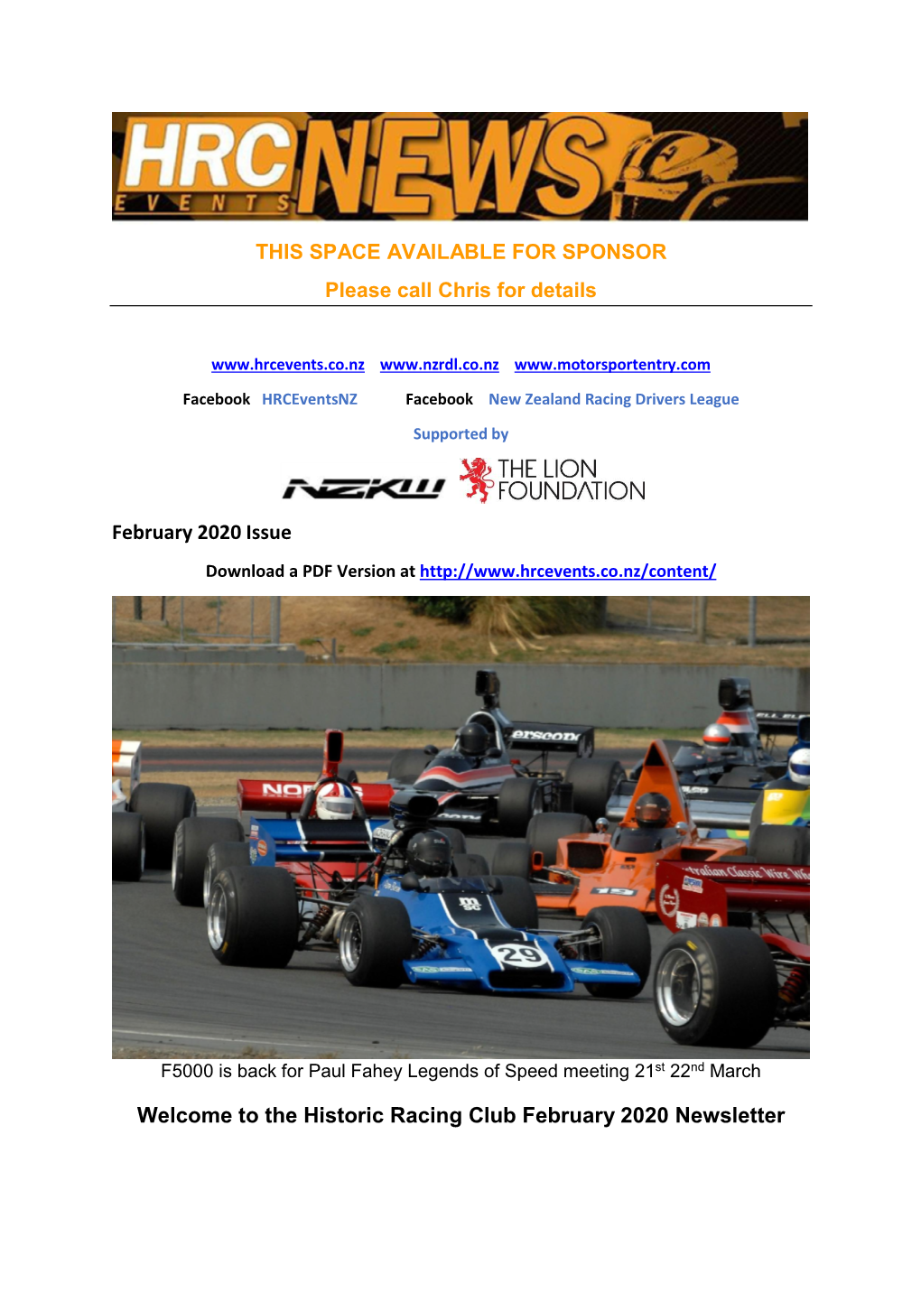 February 2020 Issue Welcome to the Historic Racing Club