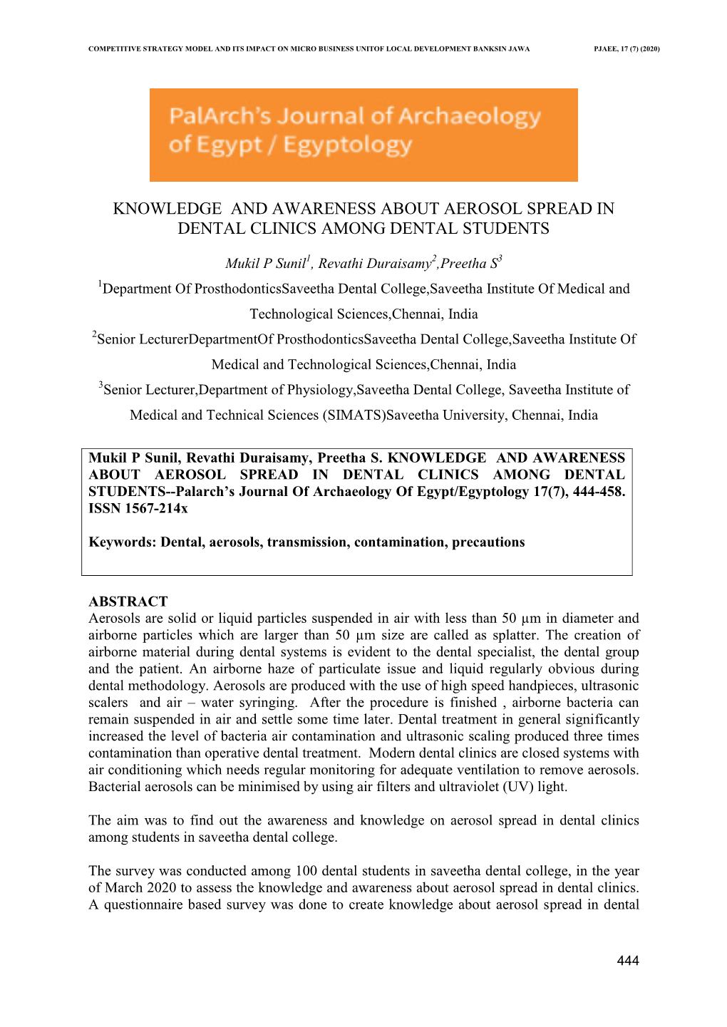 Knowledge and Awareness About Aerosol Spread in Dental Clinics Among Dental Students