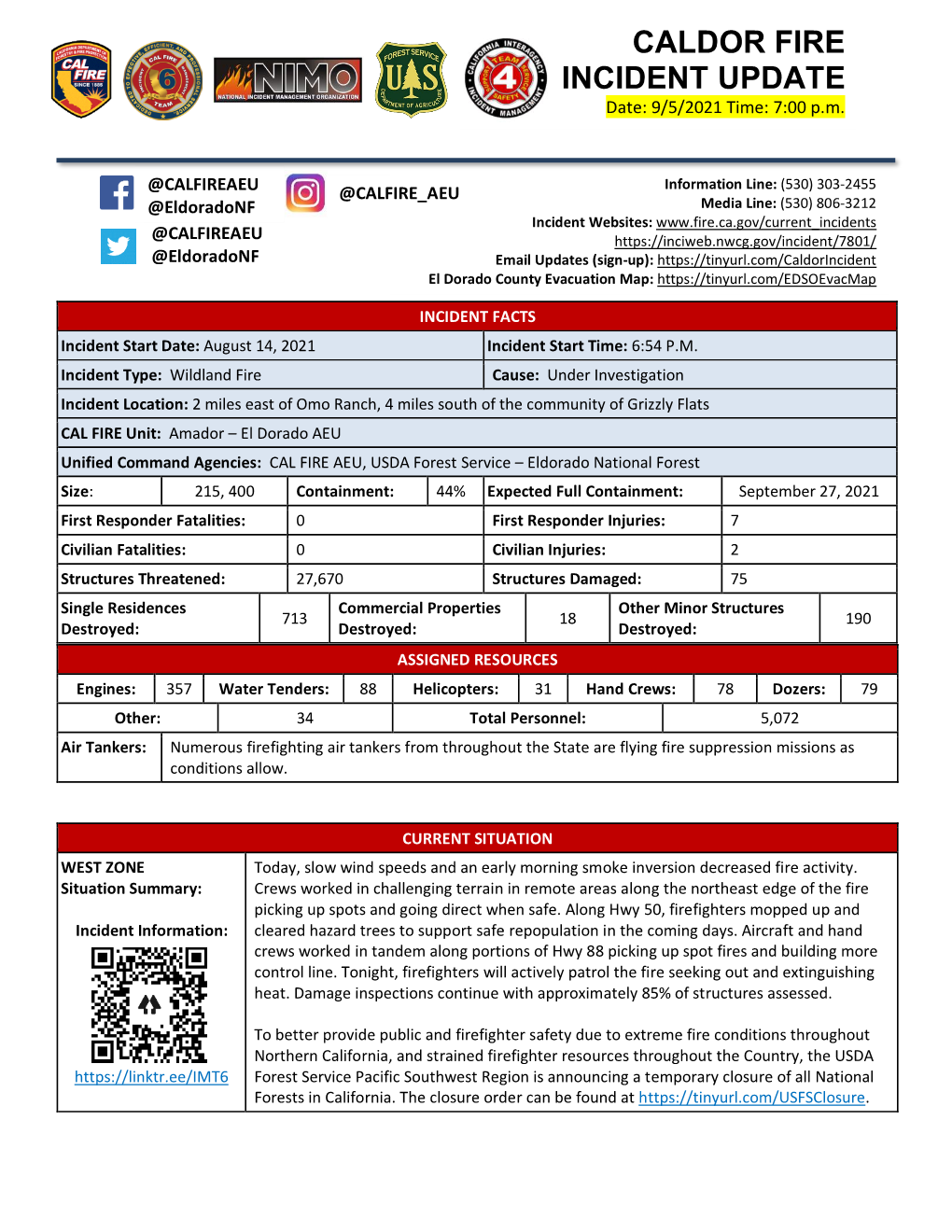 Caldor Fire Incident Update