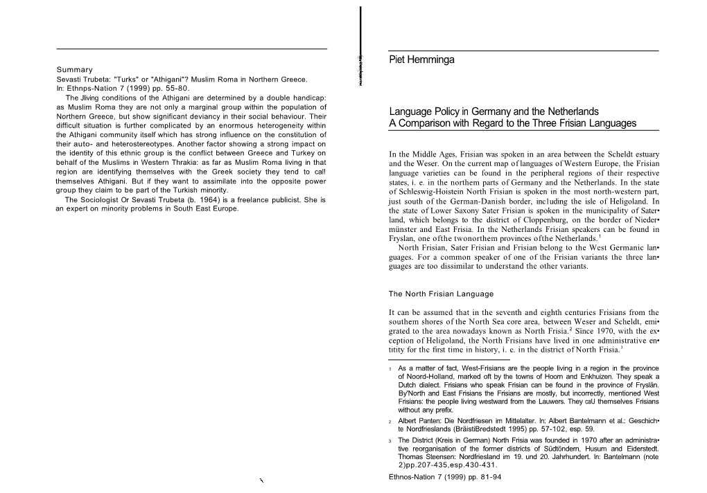 Piet Hemminga Language Policy in Germany and the Netherlands A