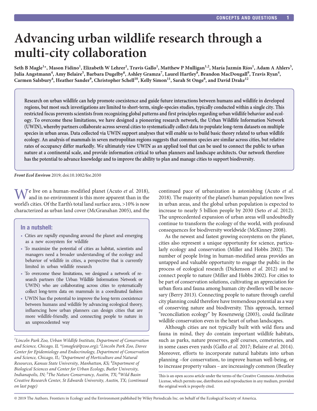 Advancing Urban Wildlife Research Through a Multi&#X2010