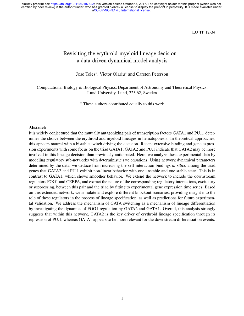 Revisiting the Erythroid-Myeloid Lineage Decision – a Data-Driven Dynamical Model Analysis