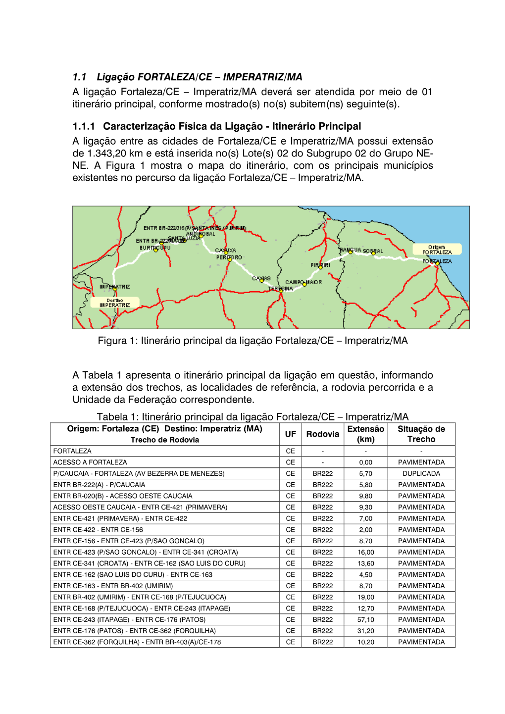 IMPERATRIZ/MA a Ligação Fortaleza/CE – Imperatriz/MA Deverá Ser Atendida Por Meio De 01 Itinerário Principal, Conforme Mostrado(S) No(S) Subitem(Ns) Seguinte(S)