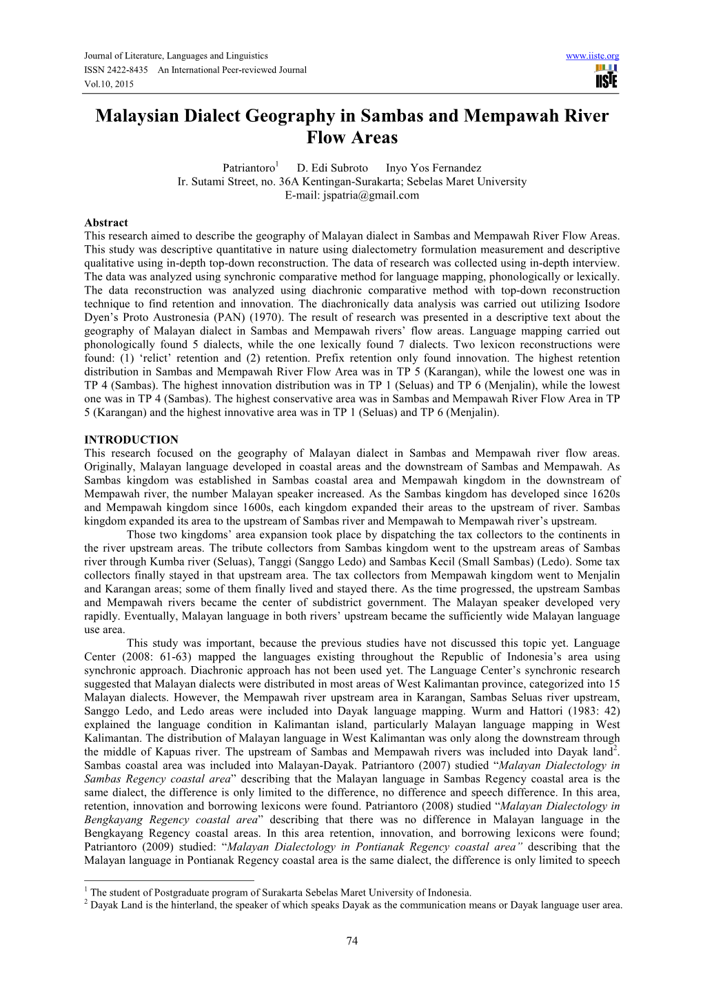 Malaysian Dialect Geography in Sambas and Mempawah River Flow Areas