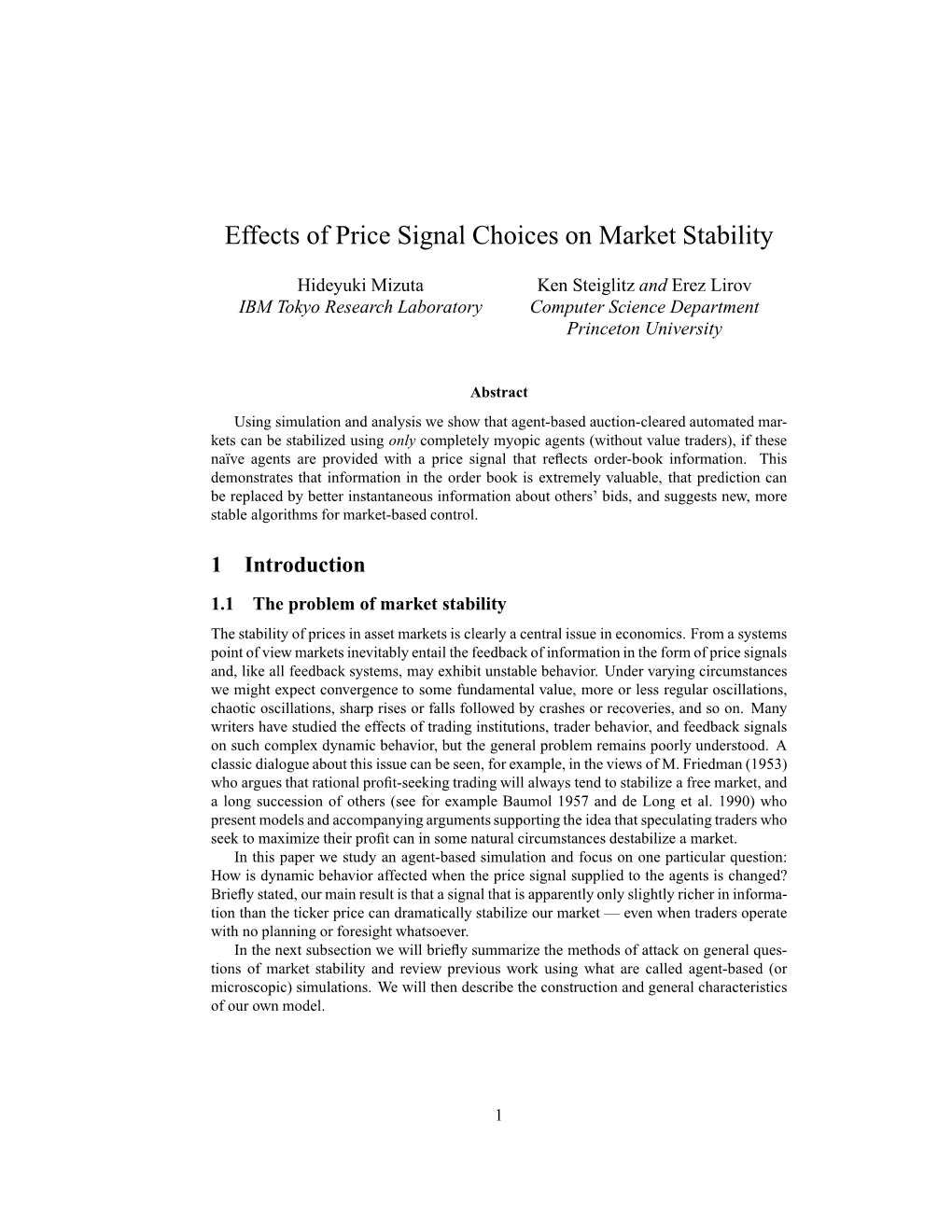 Effects of Price Signal Choices on Market Stability