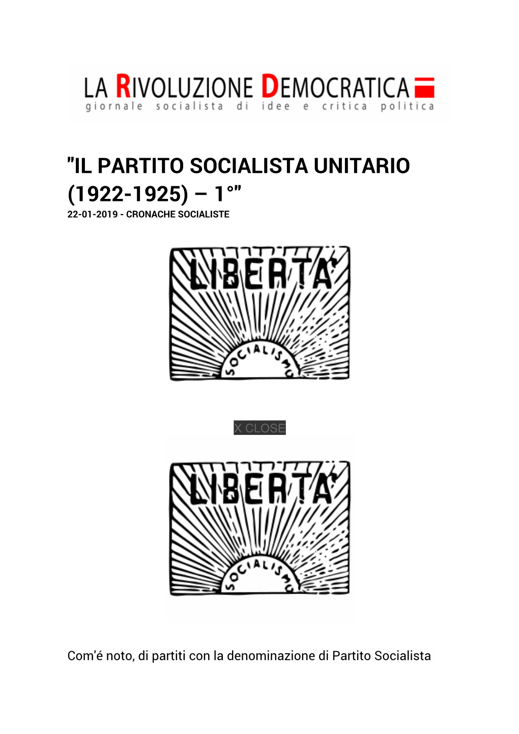 "Il Partito Socialista Unitario (1922-1925) – 1°" 22-01-2019 - Cronache Socialiste
