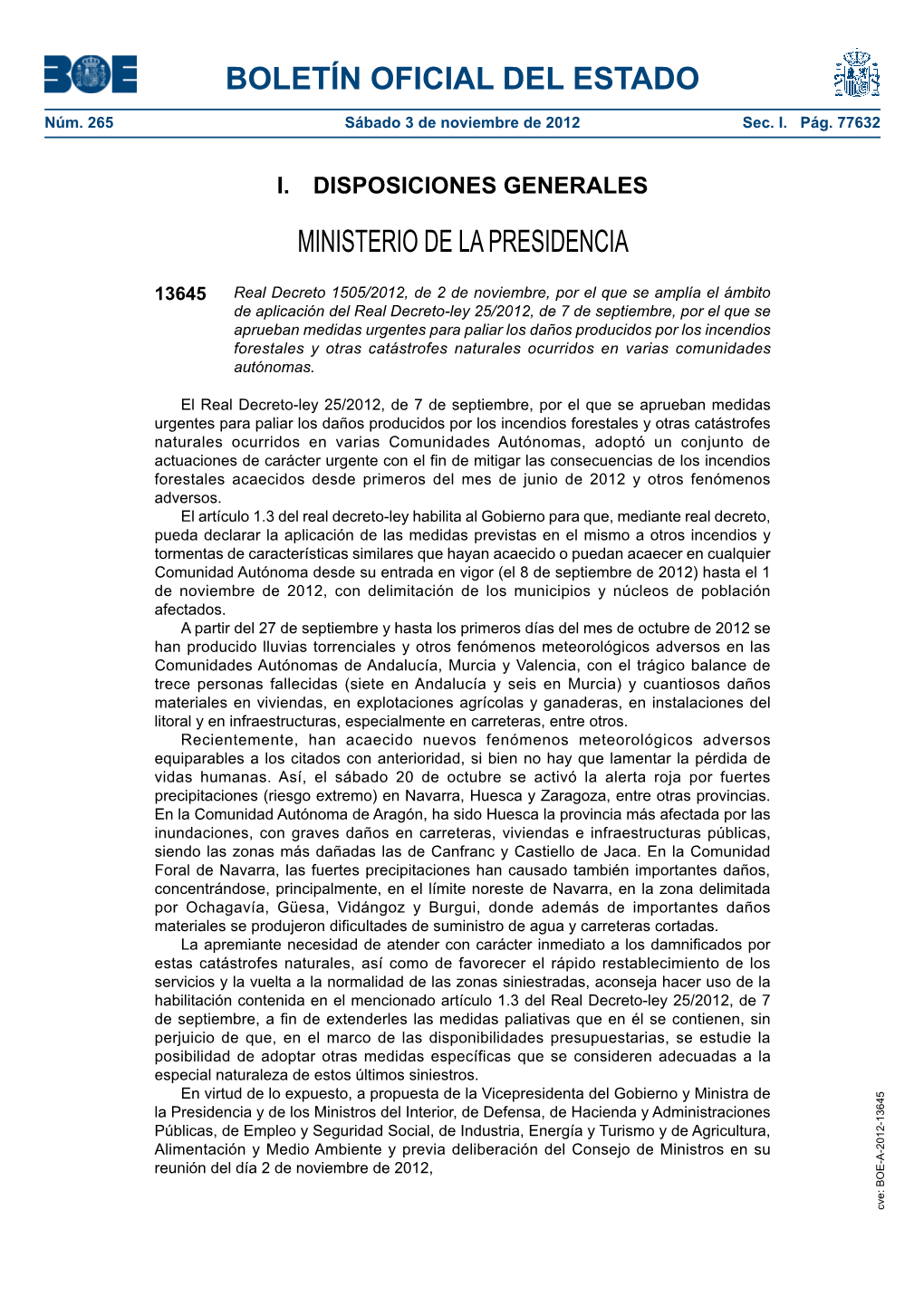 Real Decreto 1505/2012, De 2 De Noviembre