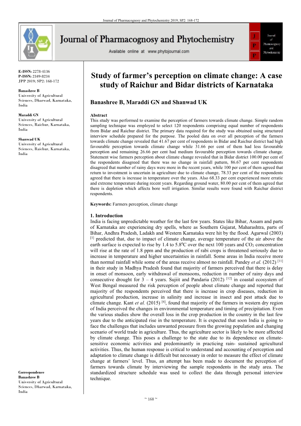 Study of Farmer's Perception on Climate Change: a Case Study of Raichur and Bidar Districts of Karnataka