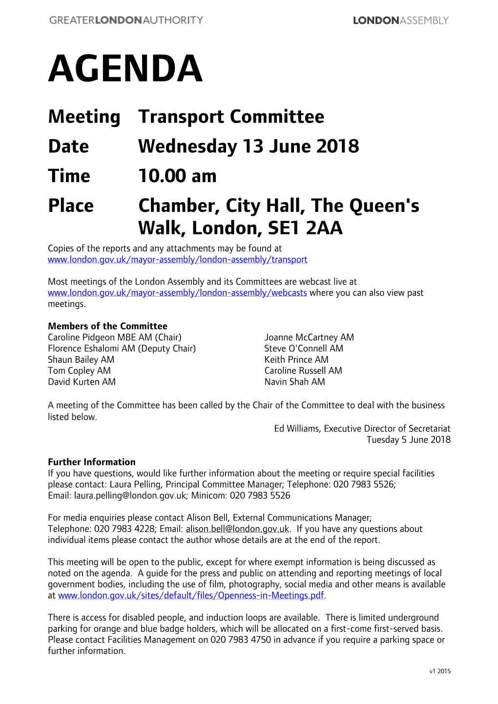 Agenda Document for Transport Committee, 13/06/2018 10:00