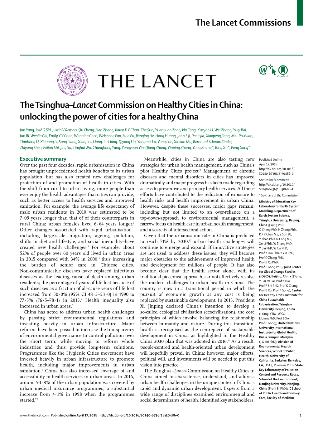 The Tsinghua–Lancet Commission on Healthy Cities in China: Unlocking the Power of Cities for a Healthy China