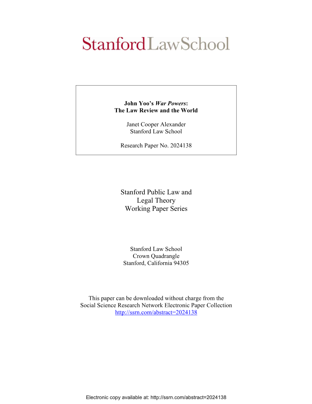 Stanford Public Law and Legal Theory Working Paper Series