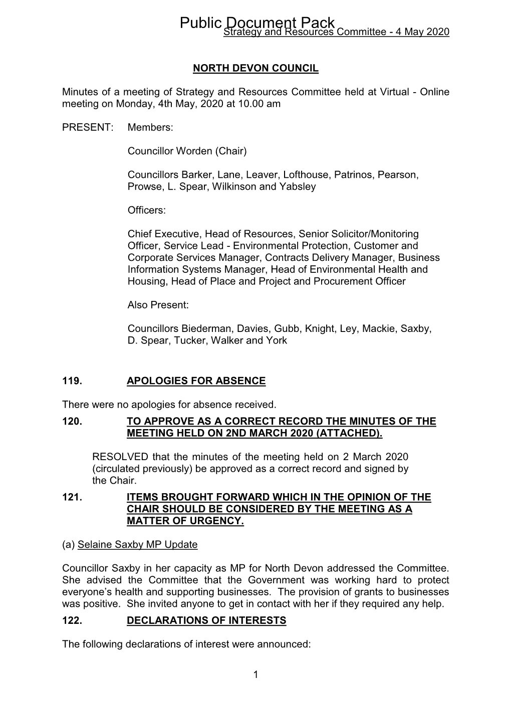 (Public Pack)Minutes Document for Strategy and Resources Committee, 04/05/2020 10:00