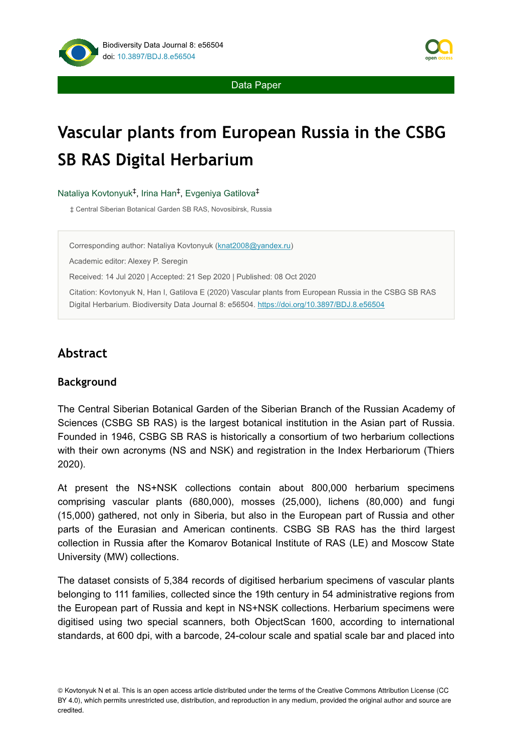 Vascular Plants from European Russia in the CSBG SB RAS Digital Herbarium