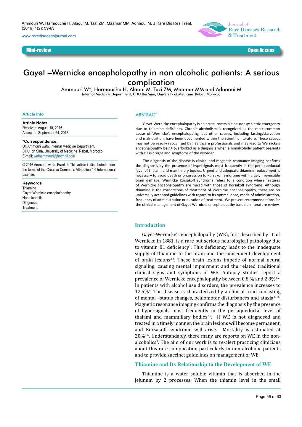 Gayet –Wernicke Encephalopathy in Non Alcoholic Patients: a Serious Complication